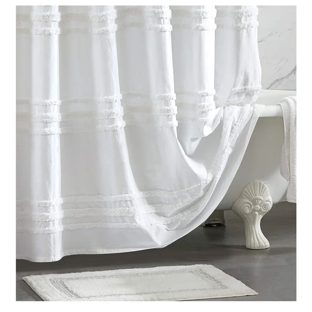 🍃🦋 Chenille White Diamond Shower Curtain - Classic Bath Style